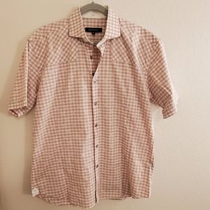 Bogosse Mens casual pink plaid shirt